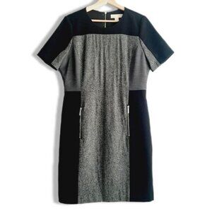 MICHAEL KORS Wool Blend Shift Dress Geo Colorblock Grey & Black Sz 12